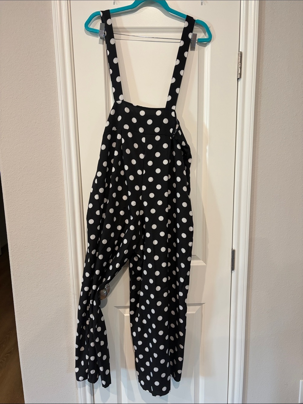 SHEIN Black & White Polka Dot Wide-Leg Suspender Jumpsuit